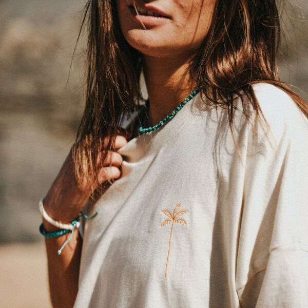 Palm Embroidered Oversized T-Shirt: Sustainable Surf Tshirt By Pineapple Island , Organic Cotton, Eco-Friendly Fashion, Unisex Gift