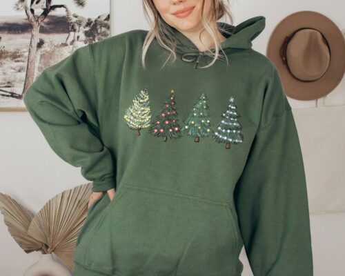 Green Tree Christmas Hood?e, Christmas Sweater, Christmas Crewneck, Christmas Tree Sweatshirt, Holiday Sweaters For Women, Winter Sweatshir