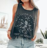 Comfort Colors Surviving Purely Out Of Spite Tank Top, Funny Goth Celestial Skeleton And Bats Garment Dyed Tank, Bat Lover Gothic Boho Gift