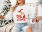 Retro Santa Christmas Sweatshirt, Funny Xmas Sweater, Vintage Holiday Crewneck, Big Nick Energy