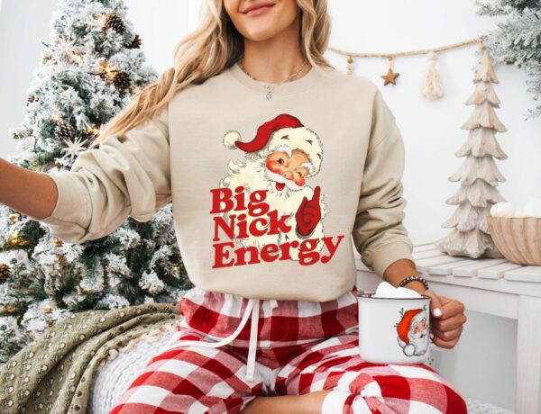 Retro Santa Christmas Sweatshirt, Funny Xmas Sweater, Vintage Holiday Crewneck, Big Nick Energy