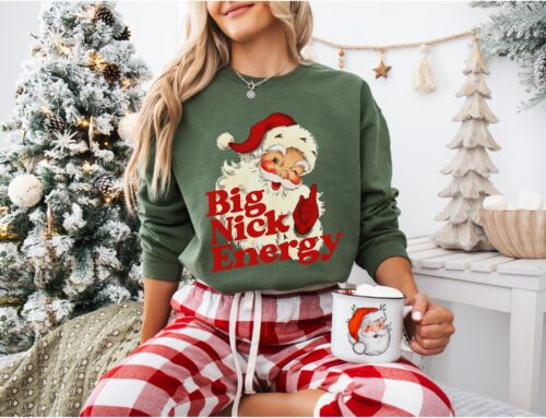 Retro Santa Christmas Sweatshirt, Funny Xmas Sweater, Vintage Holiday Crewneck, Big Nick Energy