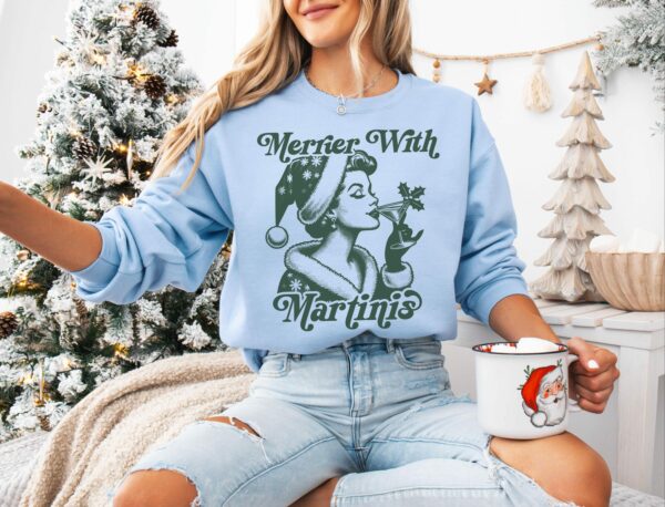 Merrier With Martinis Christmas Sweatshirt, Espresso Martini, Dirty Martini, Retro Ladies, Pink Girly Christmas, Christmas Cocktails